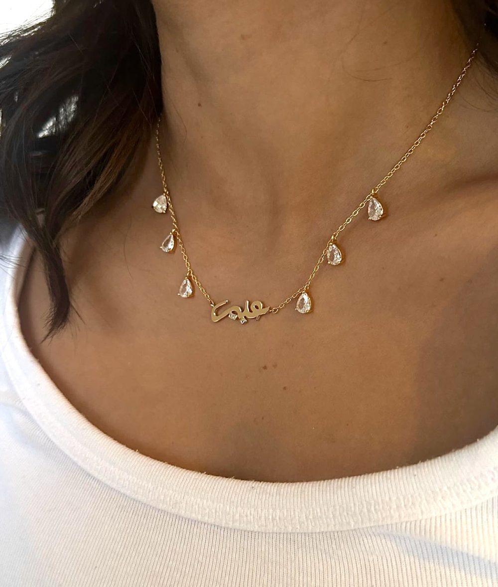 Drops zircon necklace wtih name