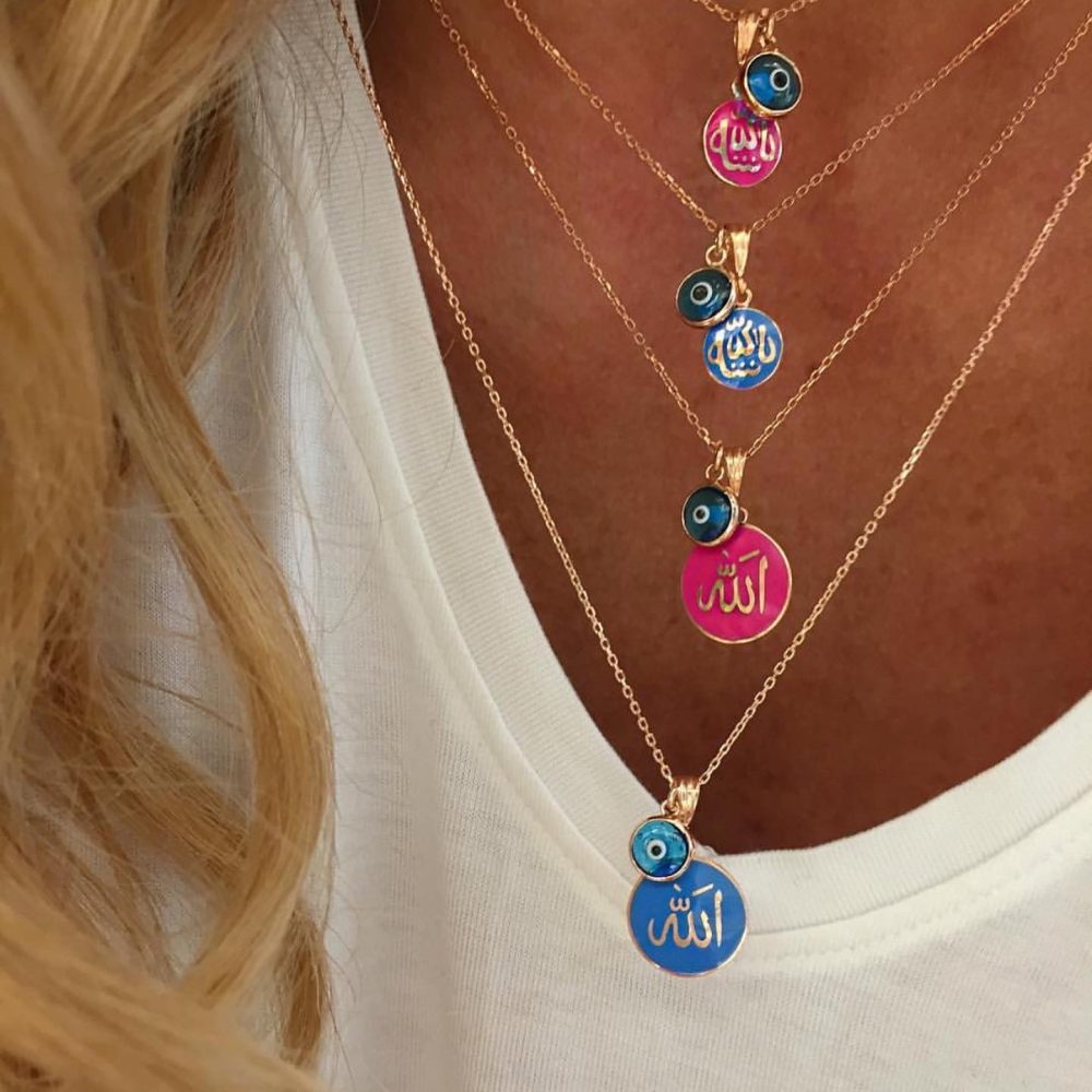 Enamel alllah necklace with tiny eye