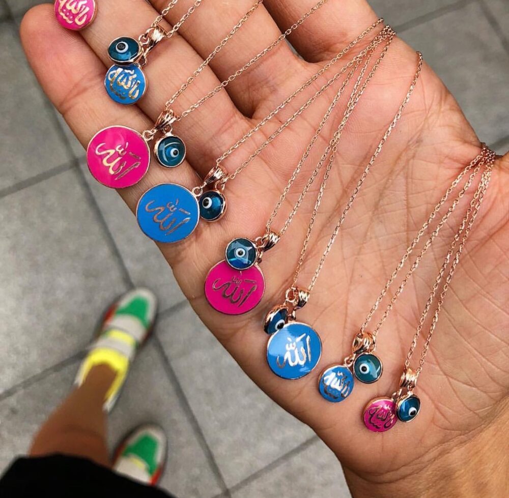 Enamel alllah necklace with tiny eye