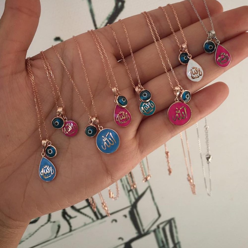Enamel alllah necklace with tiny eye
