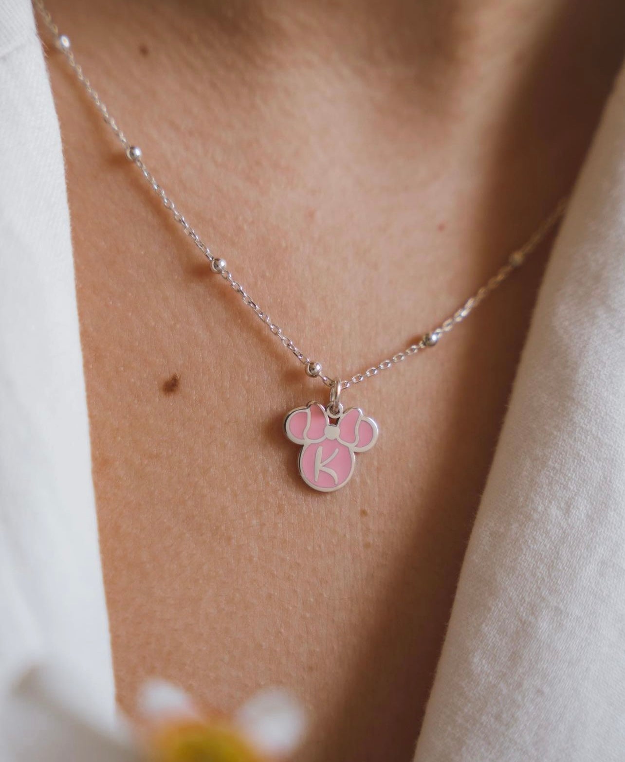 Enamel letter minnie necklace